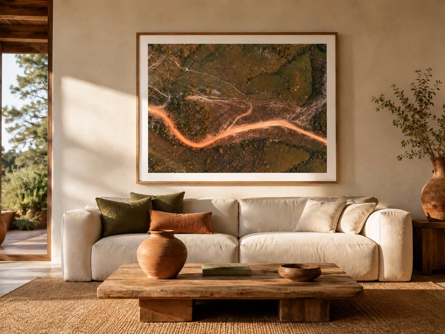 Curva de terra emoldurada em sala de estar