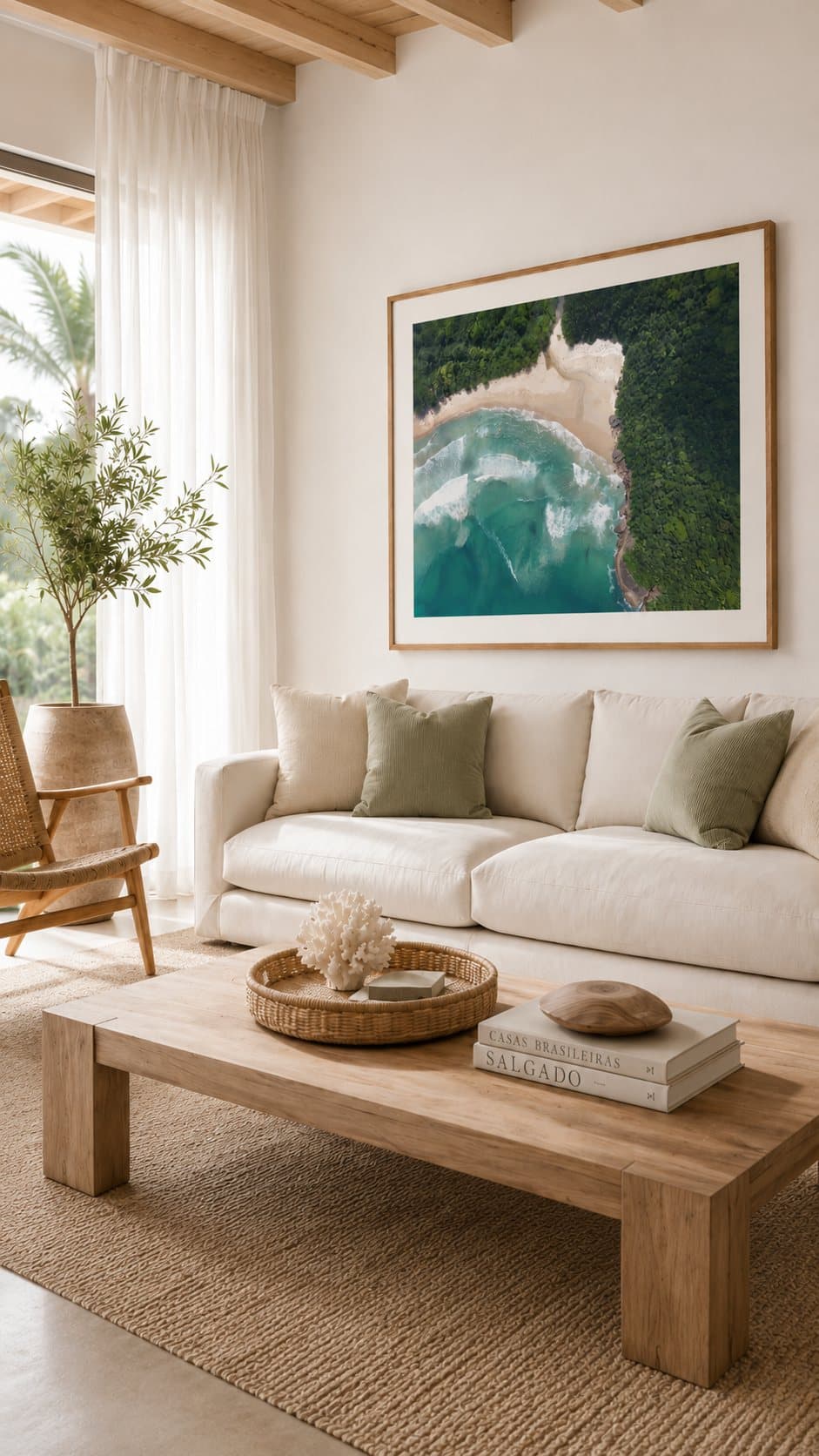 Enseada verde emoldurada em casa de praia