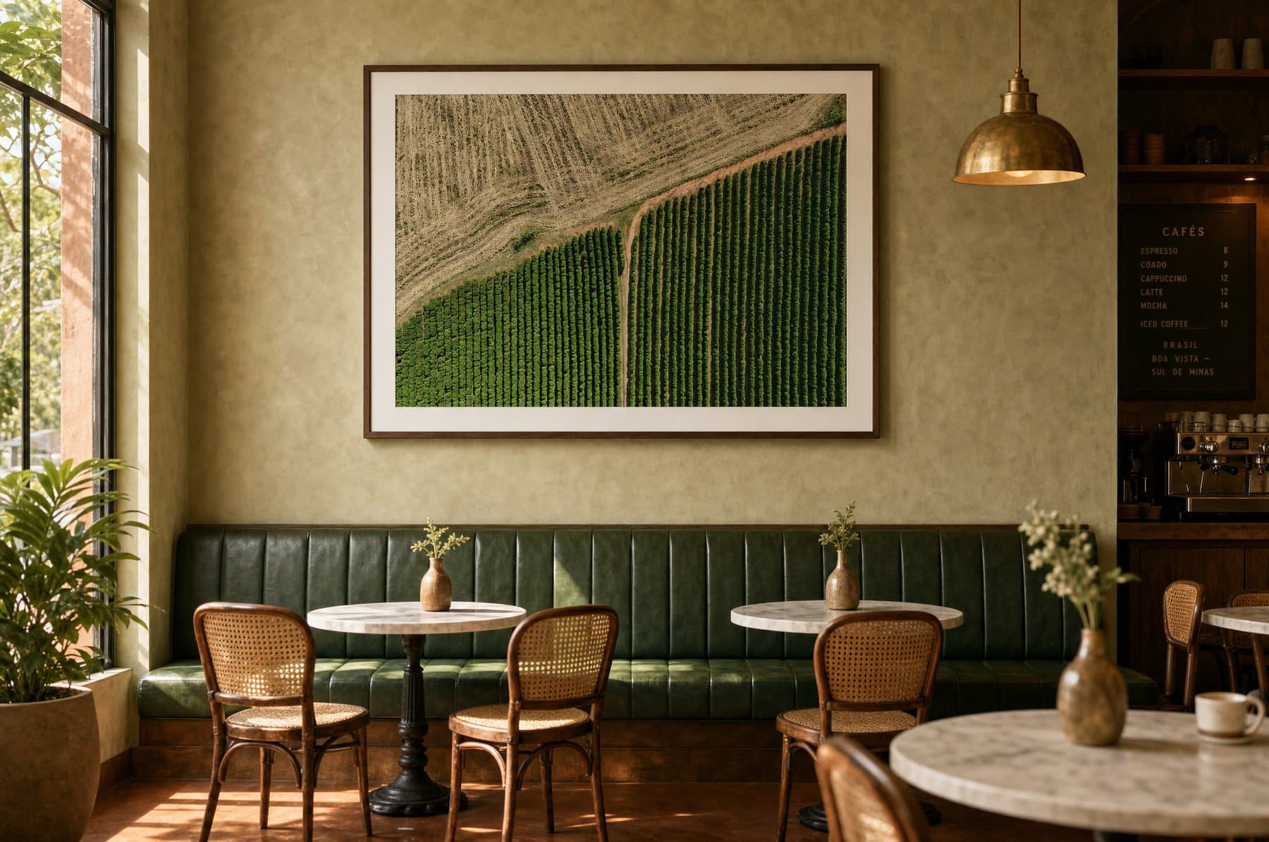 Geometria do café emoldurada em cafeteria